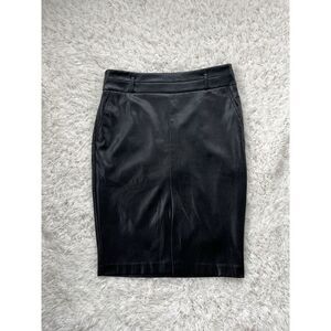 Gabrielle‎ Union Faux Leather Black Midi Skirt Side Pockets Back Zip Size 10 EUC